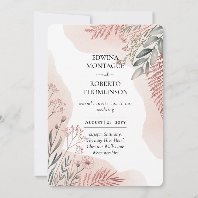 Convites Heritage Blush and Sage Botanical Wedding (Frente)