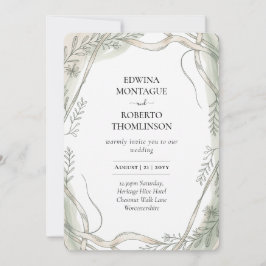 Convites Heritage Botanical Ribbon and Vine Wedding