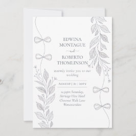 Convites Heritage Botanical Ribbon Line Art Elegant Wedding