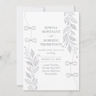 Convites Heritage Botanical Ribbon Line Art Elegant Wedding