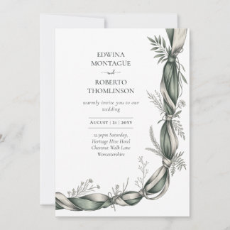 Convites Heritage Botanical Ribbon Twist Elegante Casamento