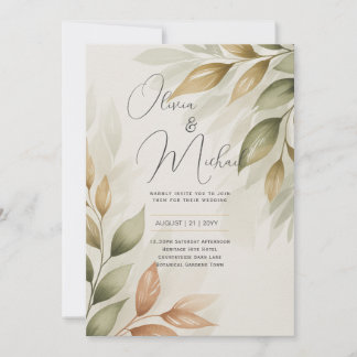 Convites Heritage Botanical Watercolor Greenery Modern Wedd