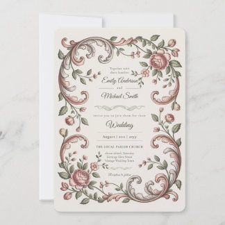 Convites Heritage | Casamento Floral Rococó com Tom de Rosa