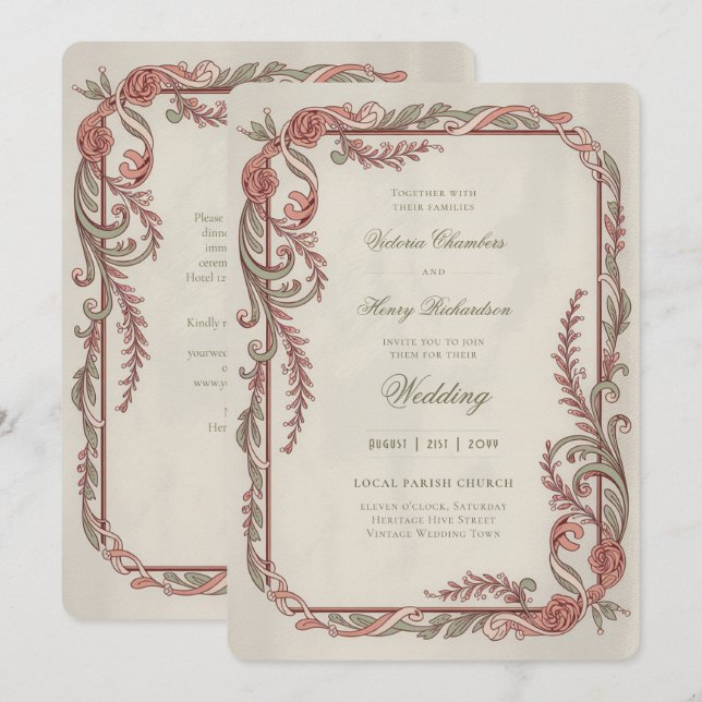 Convites Heritage | Edwardian Rose Scroll Garland Casamento (Frente/Verso)