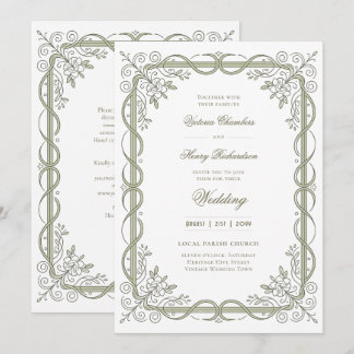 Convites Heritage | Edwardian Sage Ribbon Scroll