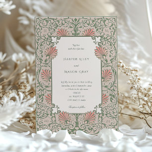Convites Heritage Green & Coral Rococo - Casamento Inspirad