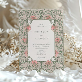 Convites Heritage Green & Coral Rococo - Casamento Inspirad