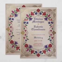 Convites Heritage Medieval Floral Wedding Purple Red Gold