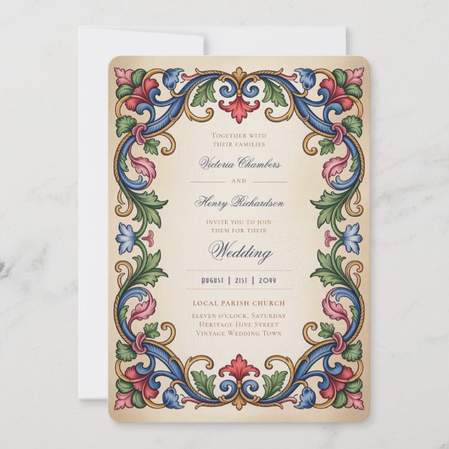 Convites Heritage | Medieval Renaissance Gold Jewel Wedding (Frente)