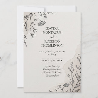 Convites Heritage Minimal Floral Line Art Rustic Wedding