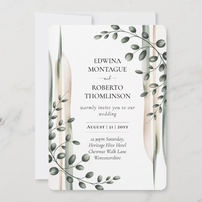 Convites Heritage Modern Botanical Greenery Wedding (Frente)