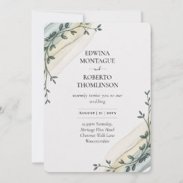 Convites Heritage Olive Ribbon Minimalist Wedding