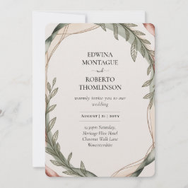 Convites Heritage Olive Wreath Botanical Wedding