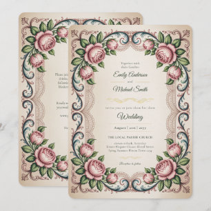 Convites Heritage Rosa Floral Antiga Vitoriana Casamento