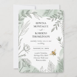 Convites Heritage Sage Botanical Bee Wedding