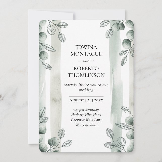 Convites Heritage Sage Eucalyptus Botanical Wedding (Frente)
