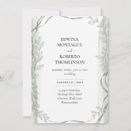 Convites Heritage Sage Green Botanical Vine Wedding