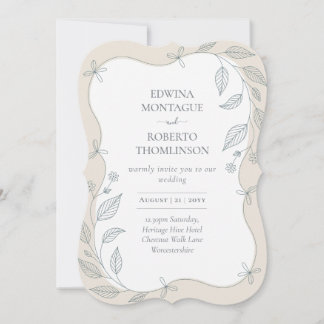 Convites Heritage Scalloped Botanical Frame Elegant Wedding