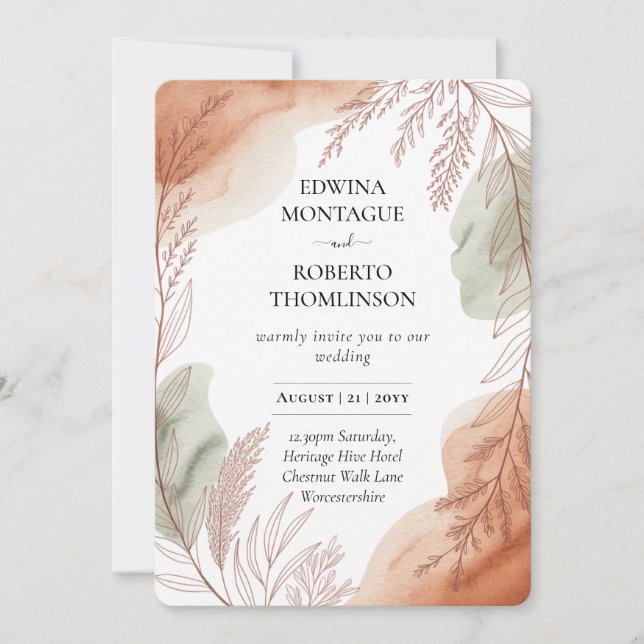 Convites Heritage Terracotta and Sage Botanical Wedding (Frente)