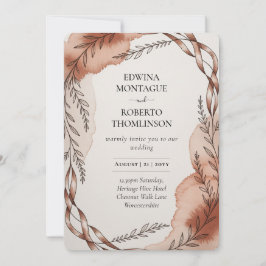 Convites Heritage Terracotta Ribbon Botanical Wedding