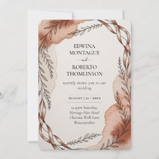 Convites Heritage Terracotta Ribbon Botanical Wedding