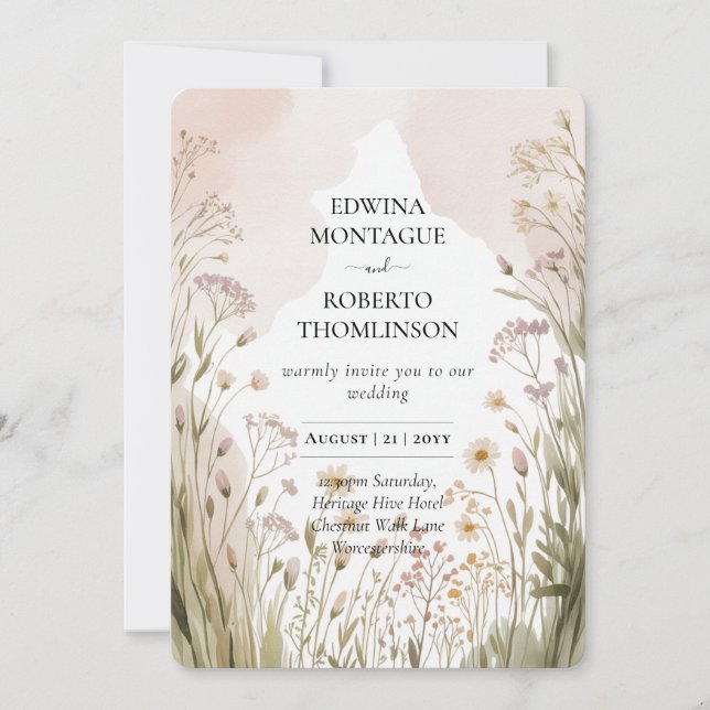 Convites Heritage Wildflower Meadow Wedding (Frente)