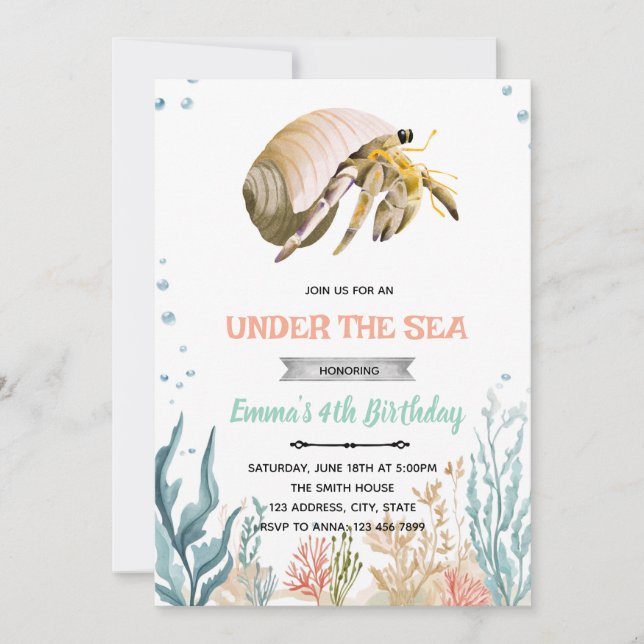 Convites Hermit Crab party invitation (Frente)