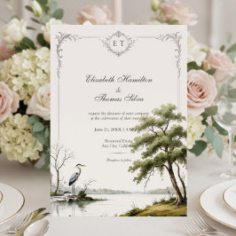 Convites Heron Toile French Country Monogram Wedding