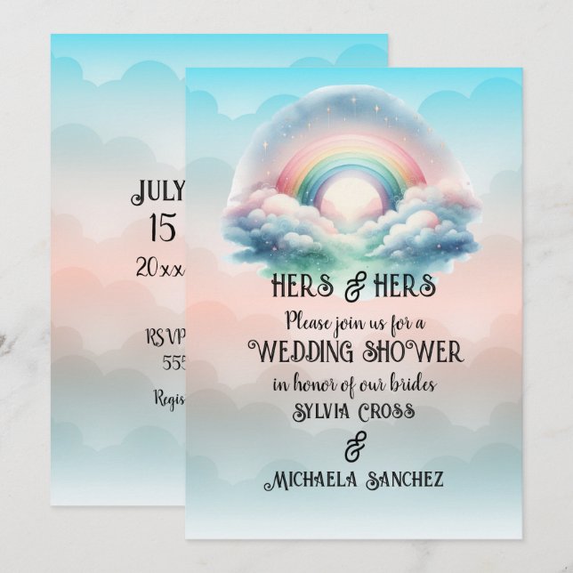 Convites HERS & HERS Lesbian Wedding Shower (Frente/Verso)