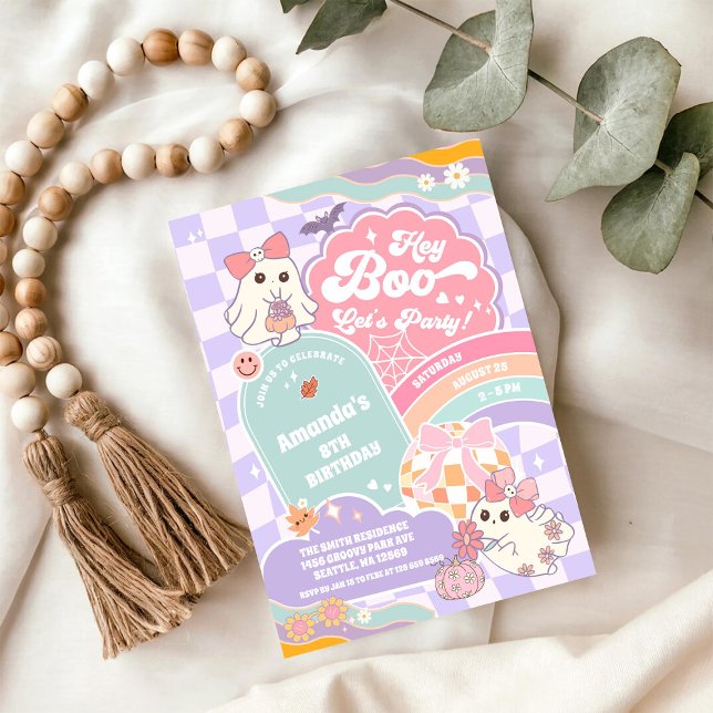 Convites Hey Boo Lets Party Rainbow Spooky Birthday  (Criador carregado)