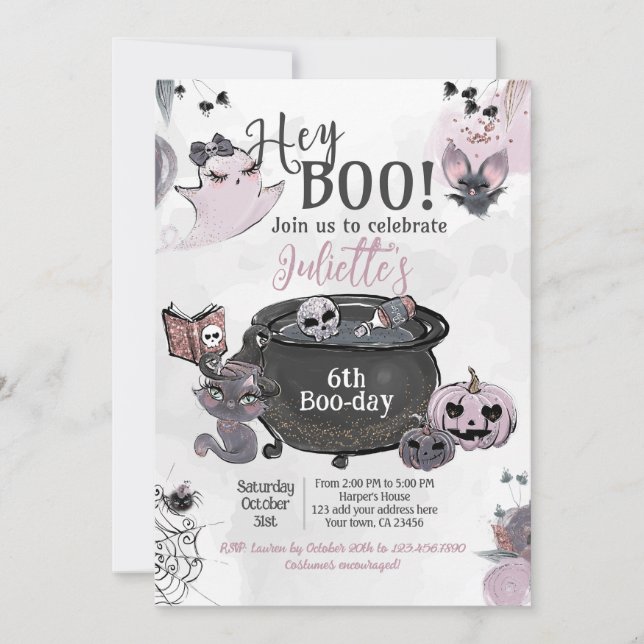 Convites Hey Boo Witch Cauldron Birthday (Frente)