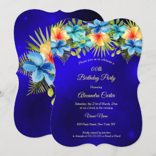 Convites Hibisco Amarelo Azul Floral Tropical Festa