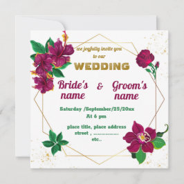 Convites hibisco, rosa flores de, casamento geométrico