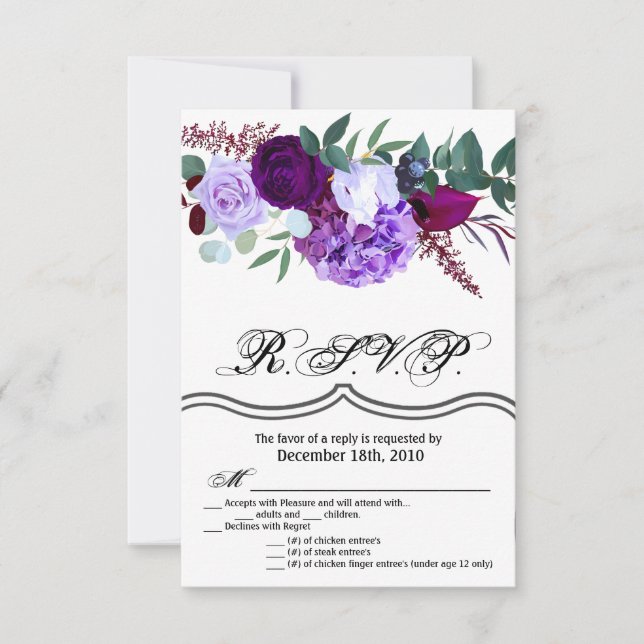 Convites Hibiscus da Lavanda da placa R.S.V.P. 3.5x5 em bra (Frente)