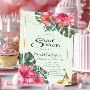 Convites Hibiscus,Dourado Heels Glitter Doce 16