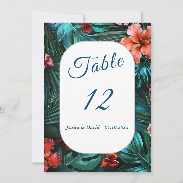 Convites Hibiscus Dream Tropical Wedle Table Number (Frente)