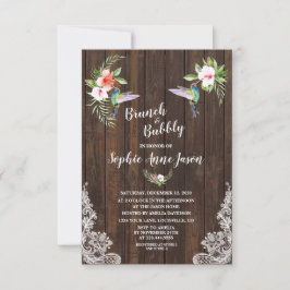 Convites Hibiscus Floral Hummingbird Wood Brunch e Bubble