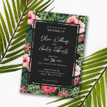 Convites Hibiscus Floral Tropical Negra<br><div class="desc">Floral tropical com hibisco rosa e palma verde.</div>