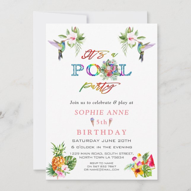 Convites Hibiscus Hummingbird, cor-de-rosa, 5, Aniversário (Frente)