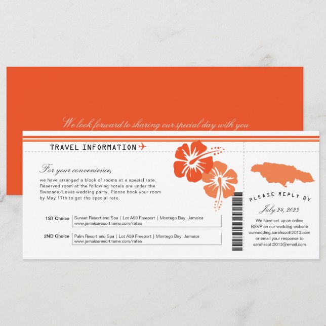 Convites Hibiscus Jamaica Boembarque Pass | Alojamentos (Frente/Verso)