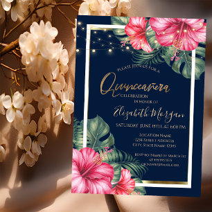 Convites Hibiscus, Luzes, Madeira, Quadro Quinceanera
