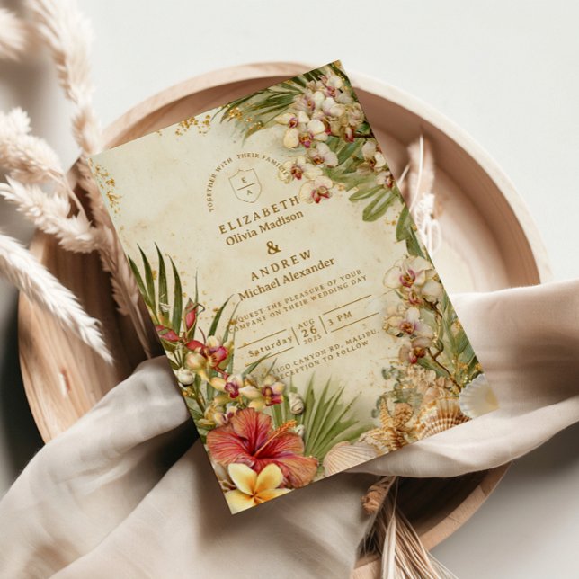 Convites Hibiscus Palm Destination Wedding (Criador carregado)