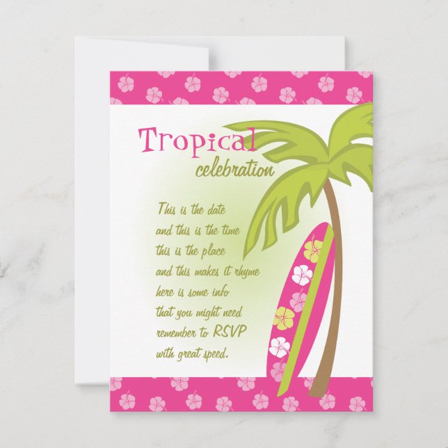 Convites Hibiscus Surfboard (Frente)