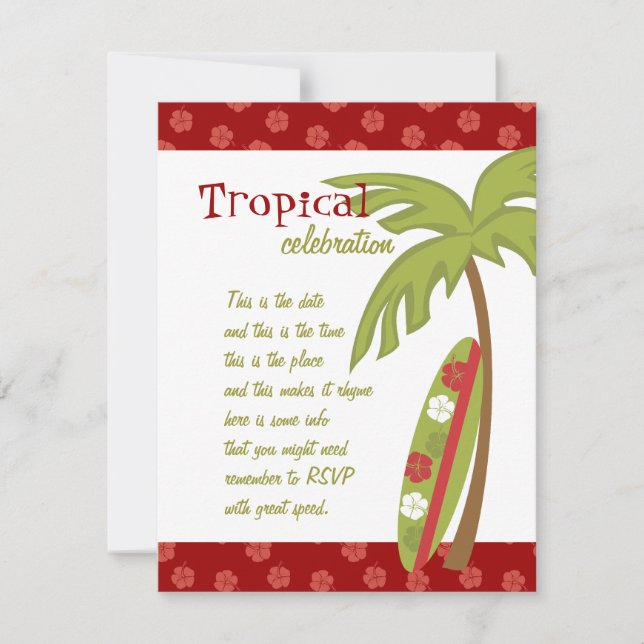 Convites Hibiscus Surfboard (Frente)