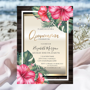 Convites Hibiscus Tropical Wood Quinceanera