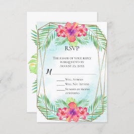 Convites Hibiscus Watercolor Beach Weding RSVP