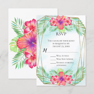 Convites Hibiscus Watercolor Beach Weding RSVP