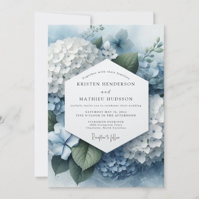 Convites Hidrangea Azul Casamento Etéreo (Frente)