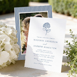Convites Hidrangea Azul Clássica da Marinha Foto Casamento