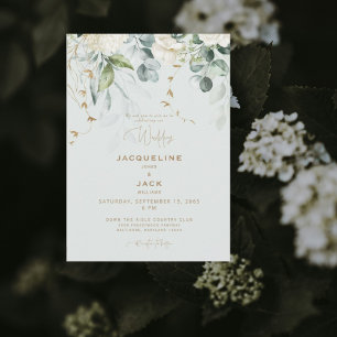 Convites Hídrangea Branca Elegante Casamento de Sábado Leve